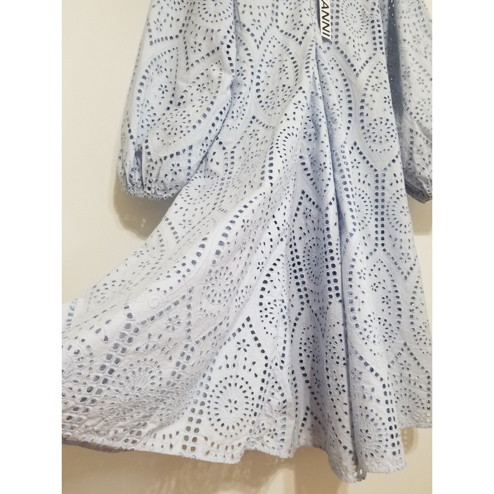 NWT GANNI Broderie Anglaise Eyelet Lace Midi Dress Light Blue EU 32/ US 0 $475 - Picture 10 of 16
